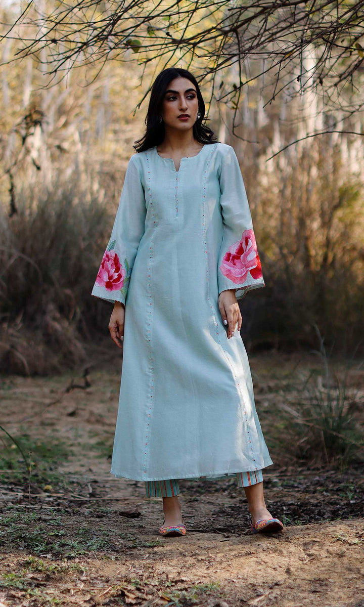 Aafreen Set- Lilac chanderi patchwork kurta with pants and dupatta (set of 3)