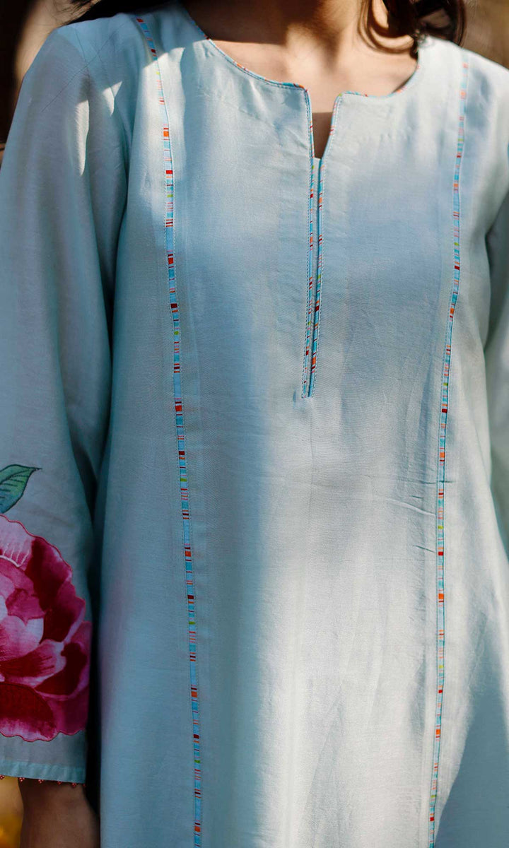 Aafreen Set- Lilac chanderi patchwork kurta with pants and dupatta (set of 3)