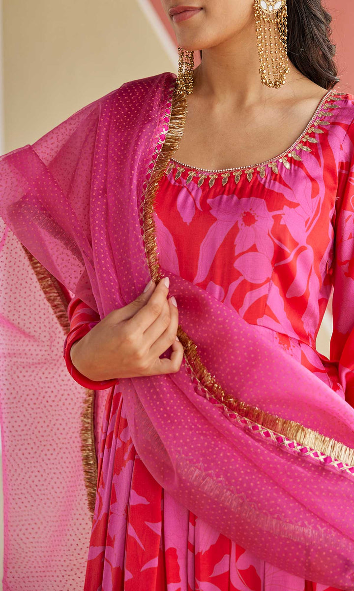 Noor Set- Lime & Cyan silk satin hand embroidered anarkali with churidar and dupatta (set of 3)