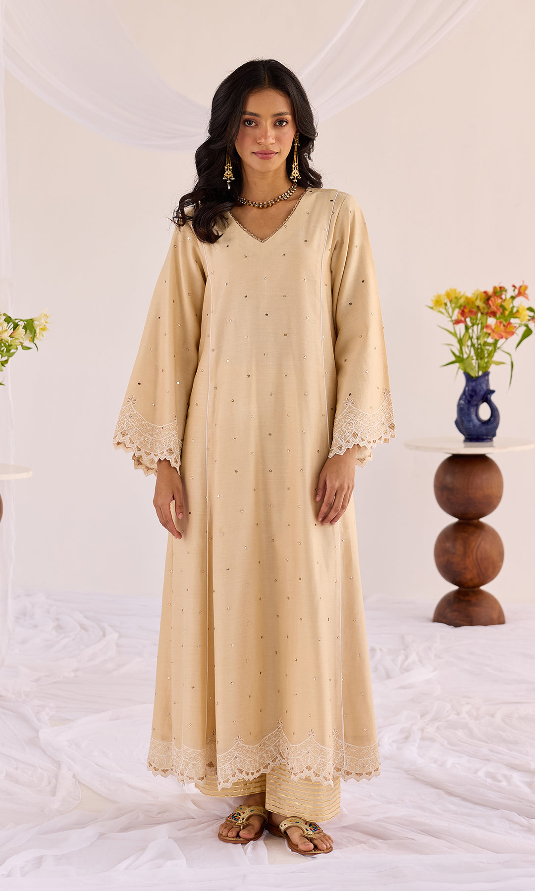 Dua Set- Purple chanderi embroidered A-line kurta with pants and dupatta (set of 3)