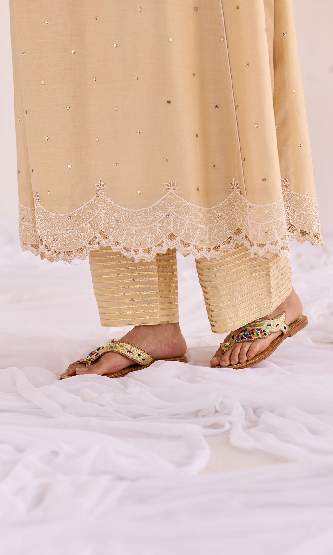 Dua Set- Purple chanderi embroidered A-line kurta with pants and dupatta (set of 3)