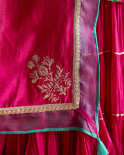 Aamira Set- Magenta chanderi embroidered double layered gota sharara set (set of 3)