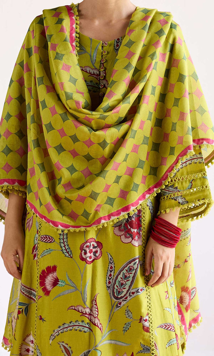 Amani Set- Mustard chanderi loose fit kurta with pants and dupatta (set of 3)
