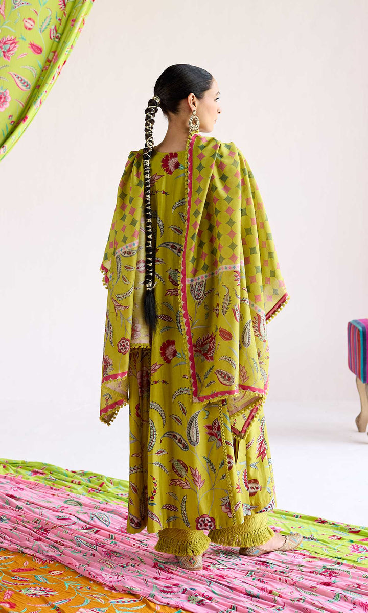 Amani Set- Mustard chanderi loose fit kurta with pants and dupatta (set of 3)