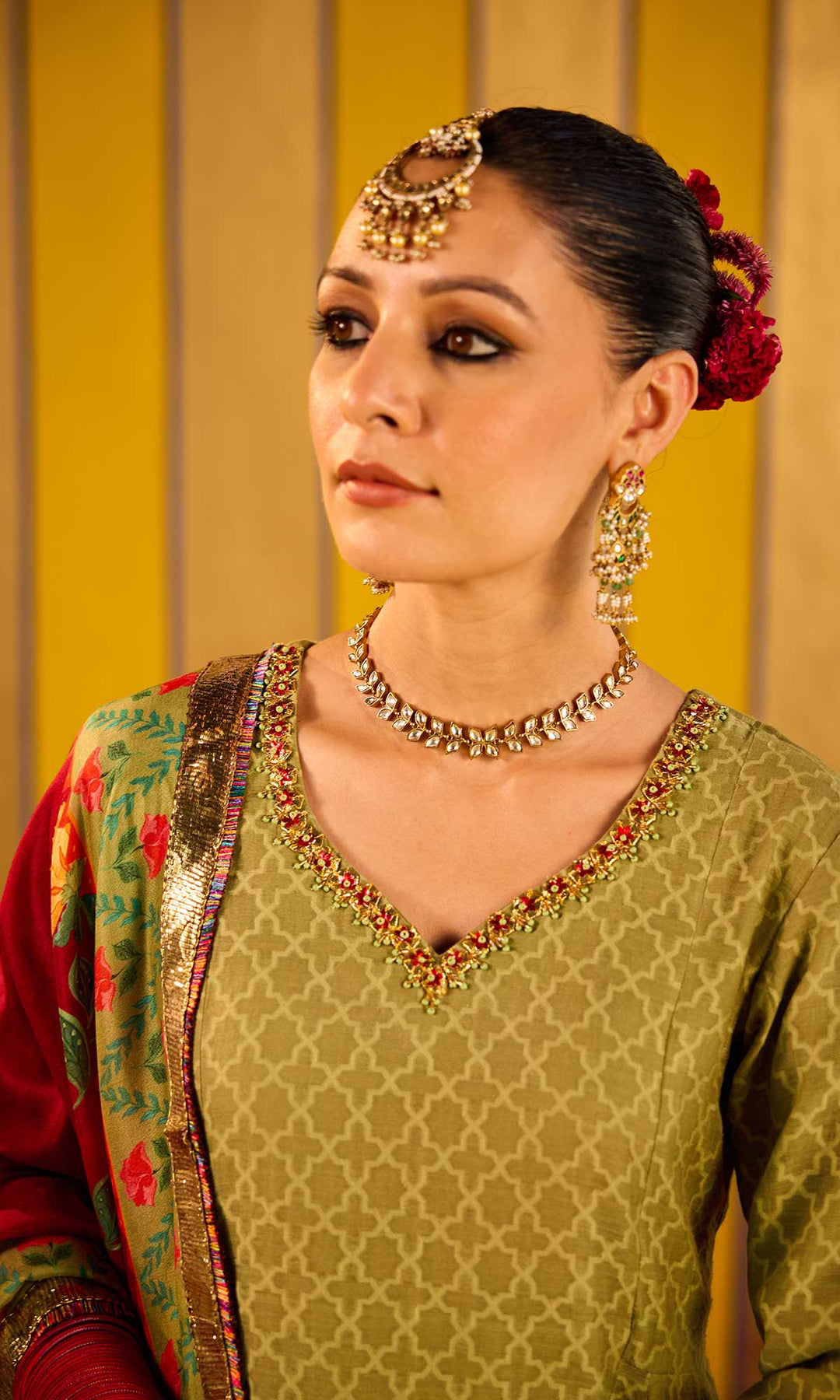 Farzana Set- Rose chanderi hand embroidered double layered sharara set (set of 3)