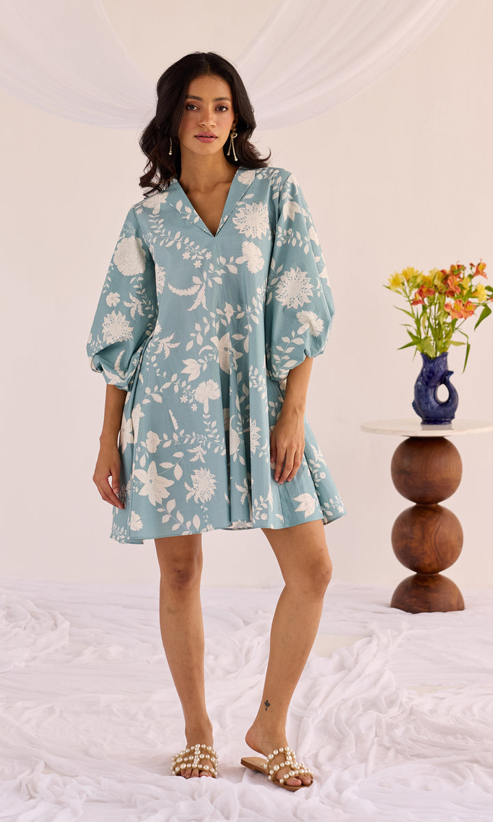 Ava- Digitally floral printed short Poplin dress