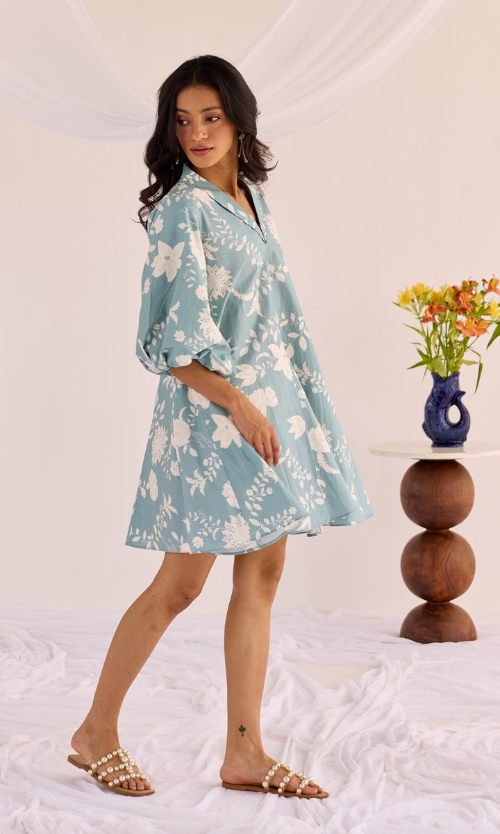 Ava- Digitally floral printed short Poplin dress