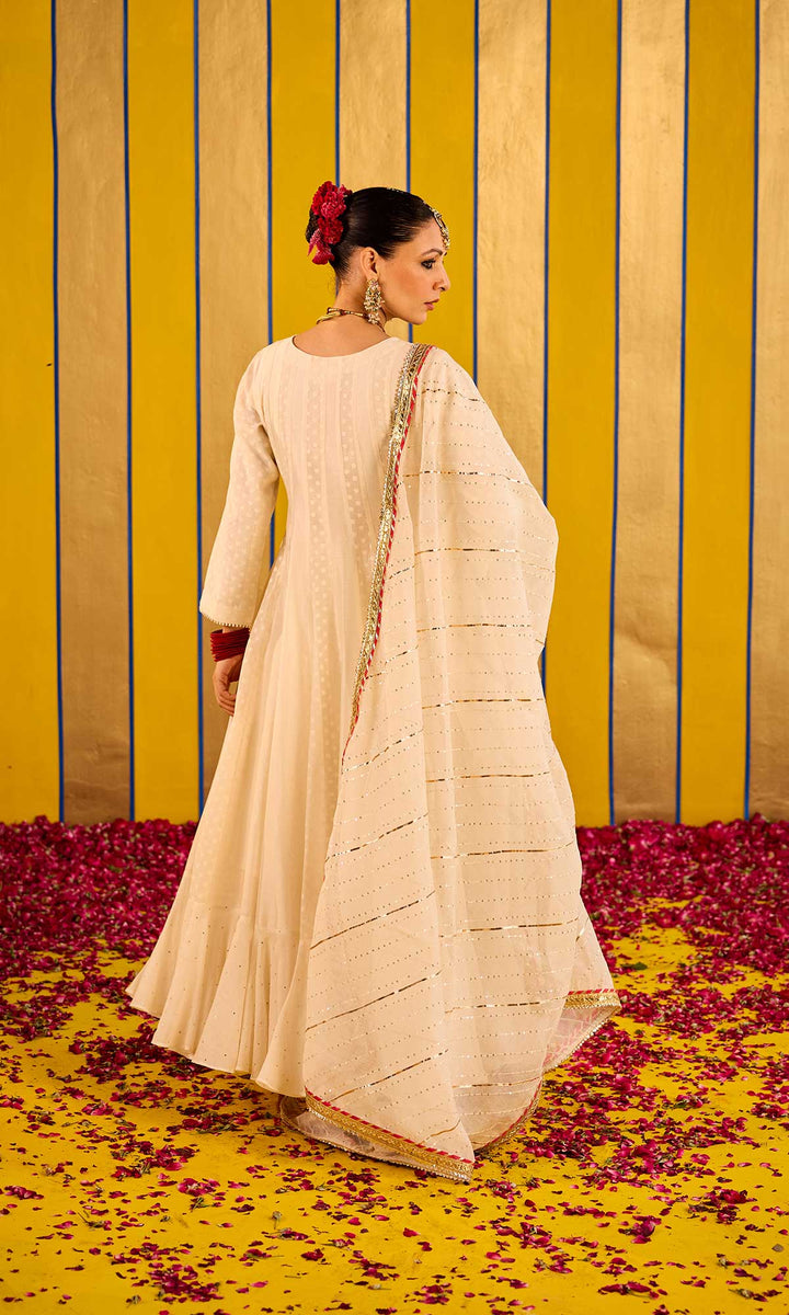 Faryat Set- Kora chanderi angrakha with pants and embroidered dupatta (set of 3)