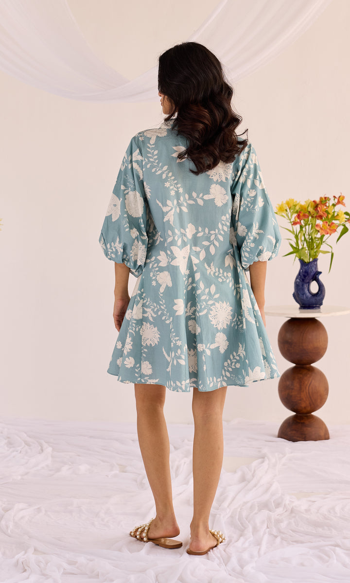 Ava- Digitally floral printed short Poplin dress