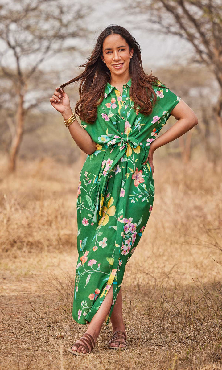 Cassia- Digitally printed buttersilk kaftan dress
