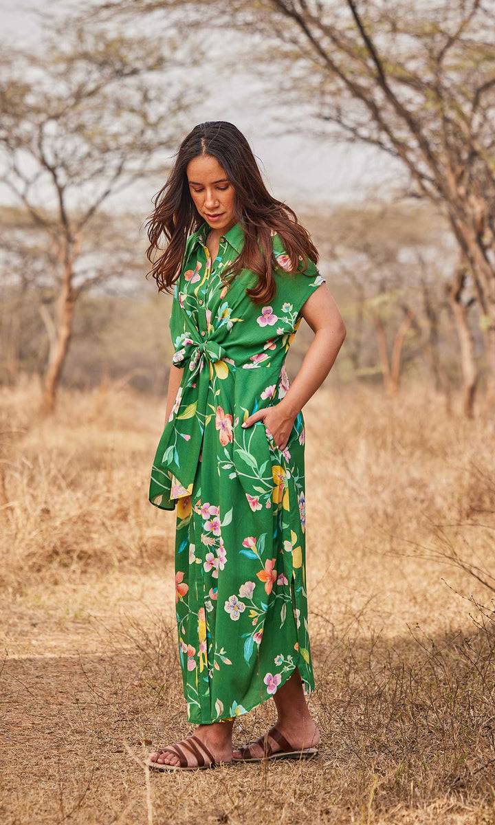 Cassia- Digitally printed buttersilk kaftan dress