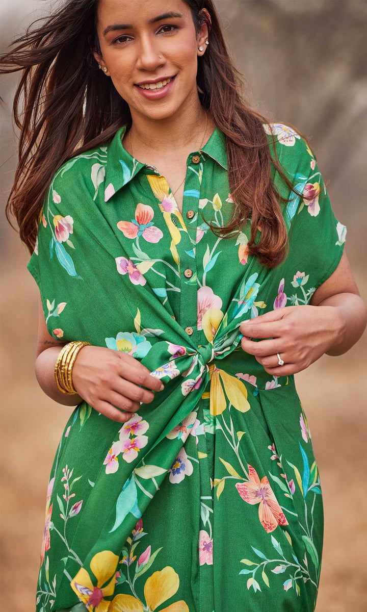 Cassia- Digitally printed buttersilk kaftan dress