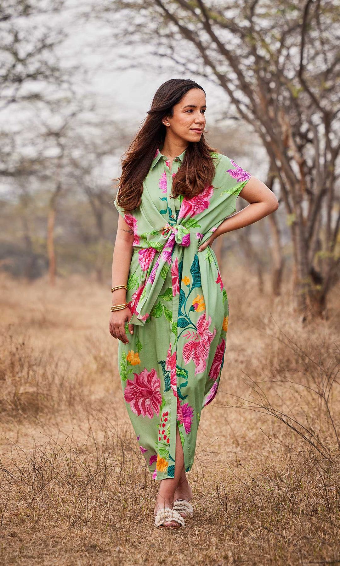 Cassia- Digitally printed buttersilk kaftan dress