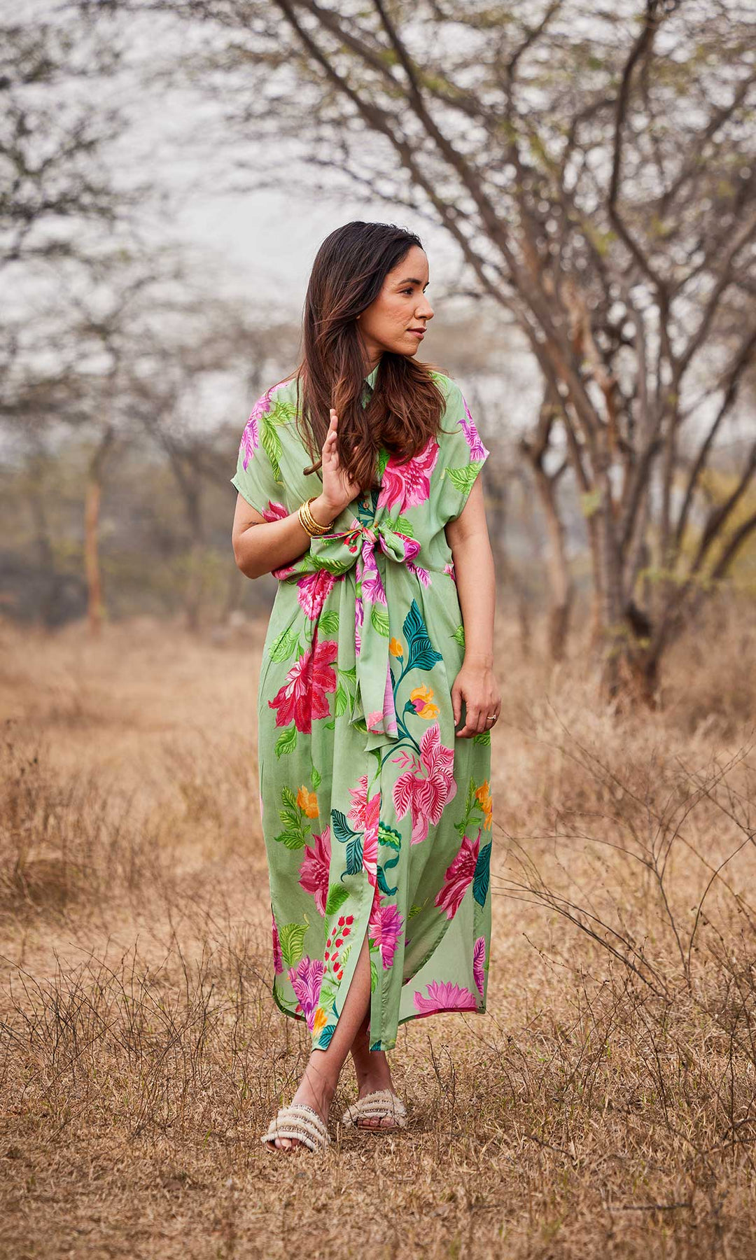 Cassia- Digitally printed buttersilk kaftan dress