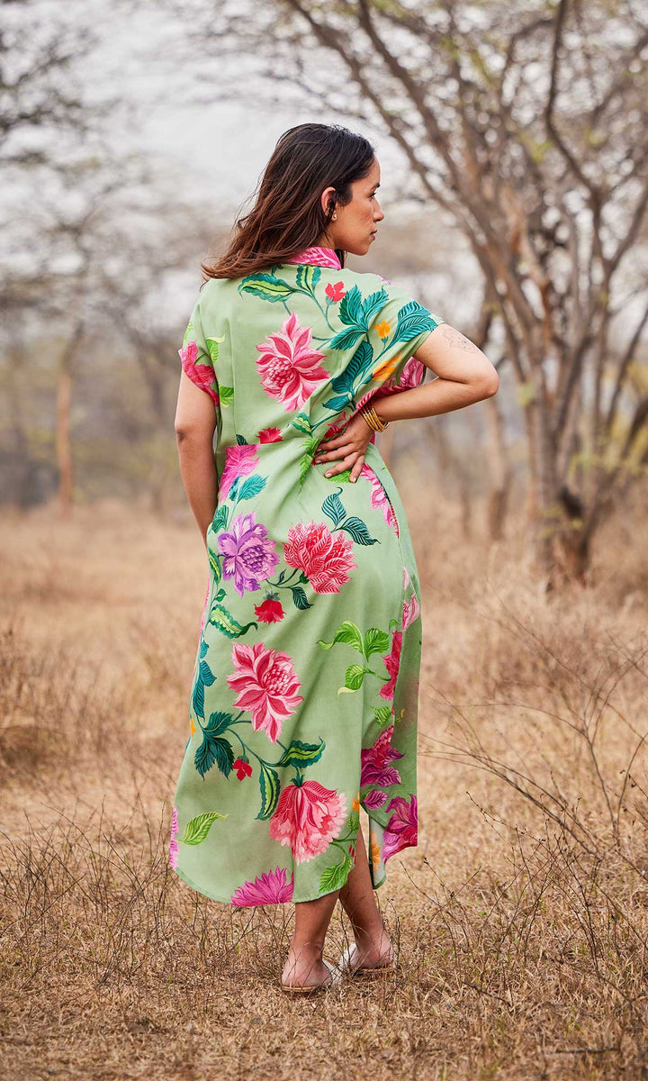 Cassia- Digitally printed buttersilk kaftan dress