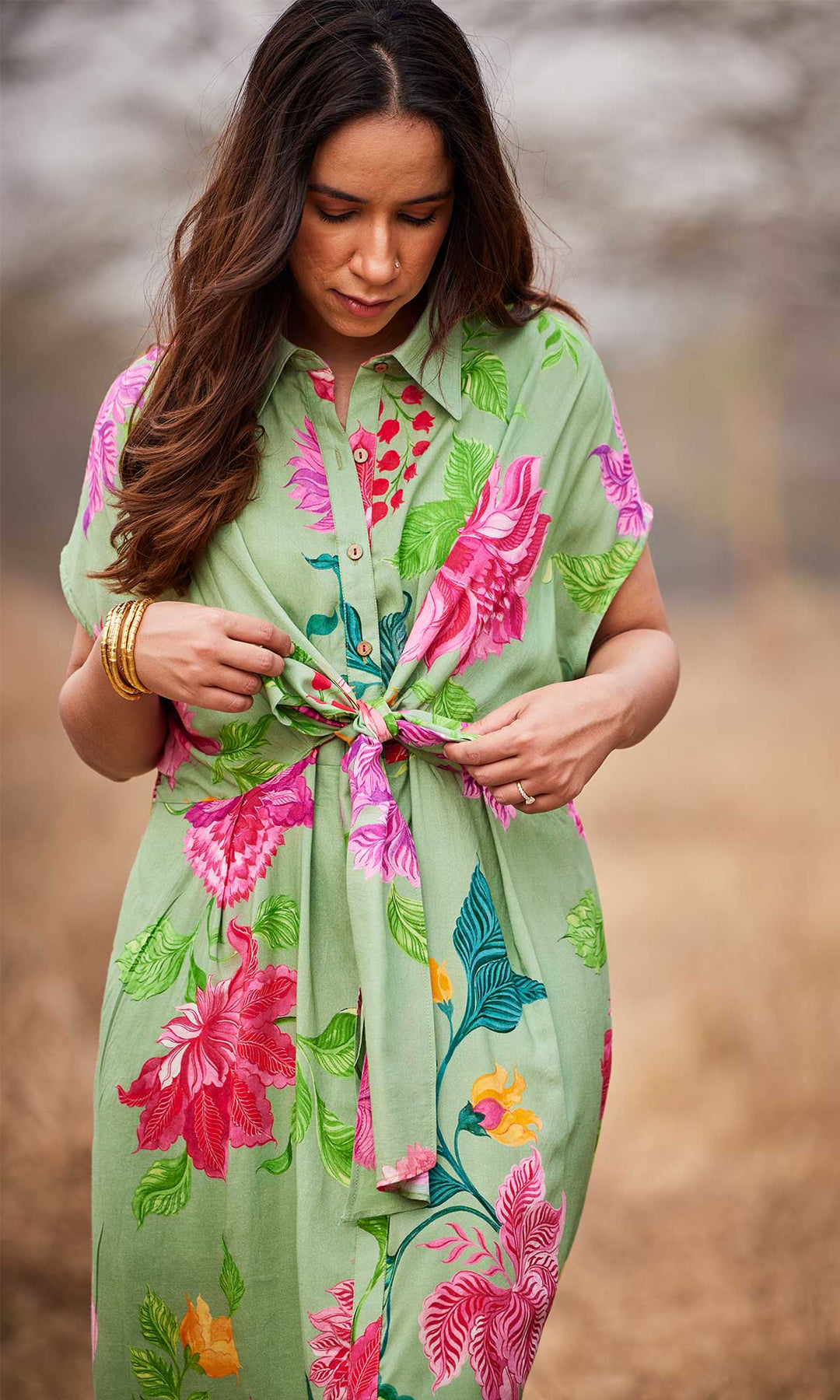 Cassia- Digitally printed buttersilk kaftan dress