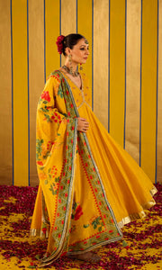 Laila Set- Blue chanderi embroidered anarkali with pants and dupatta (set of 3)