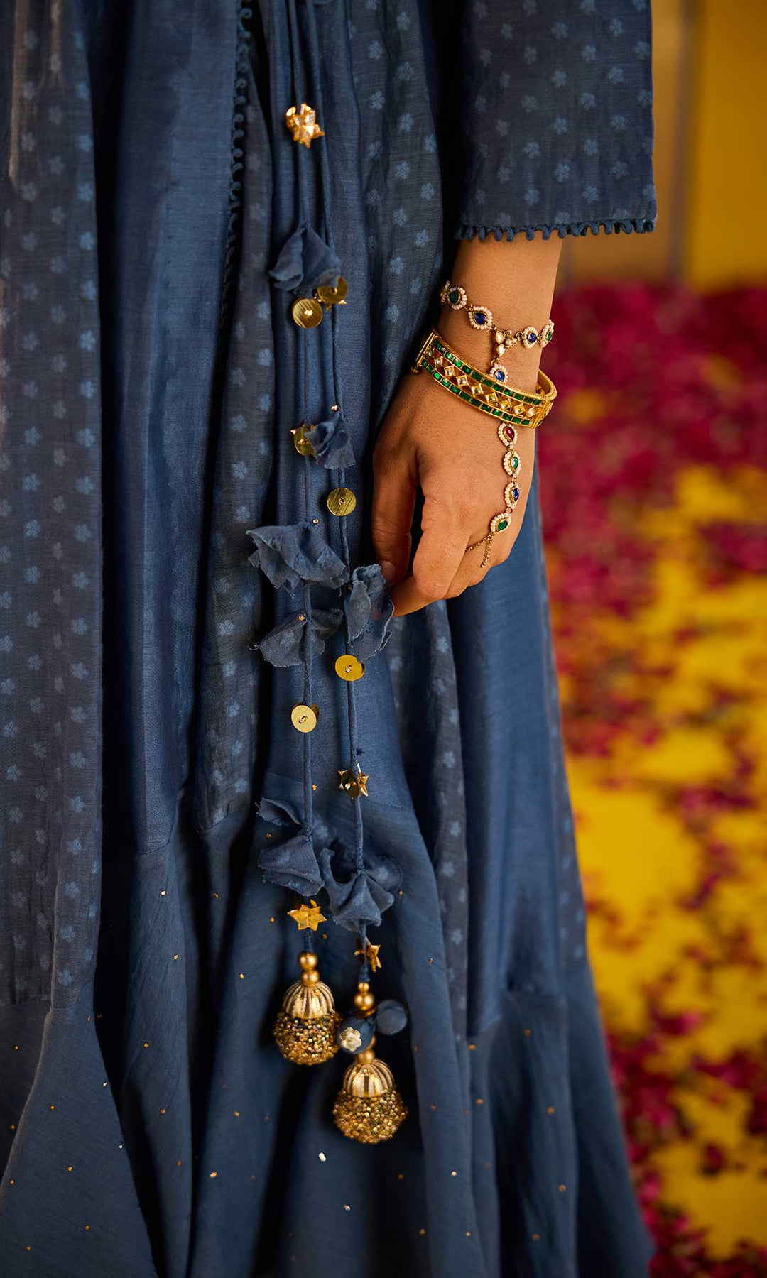 Faryat Set- Kora chanderi angrakha with pants and embroidered dupatta (set of 3)