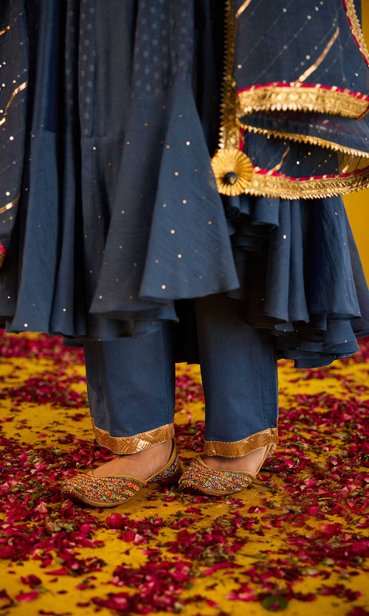 Faryat Set- Kora chanderi angrakha with pants and embroidered dupatta (set of 3)