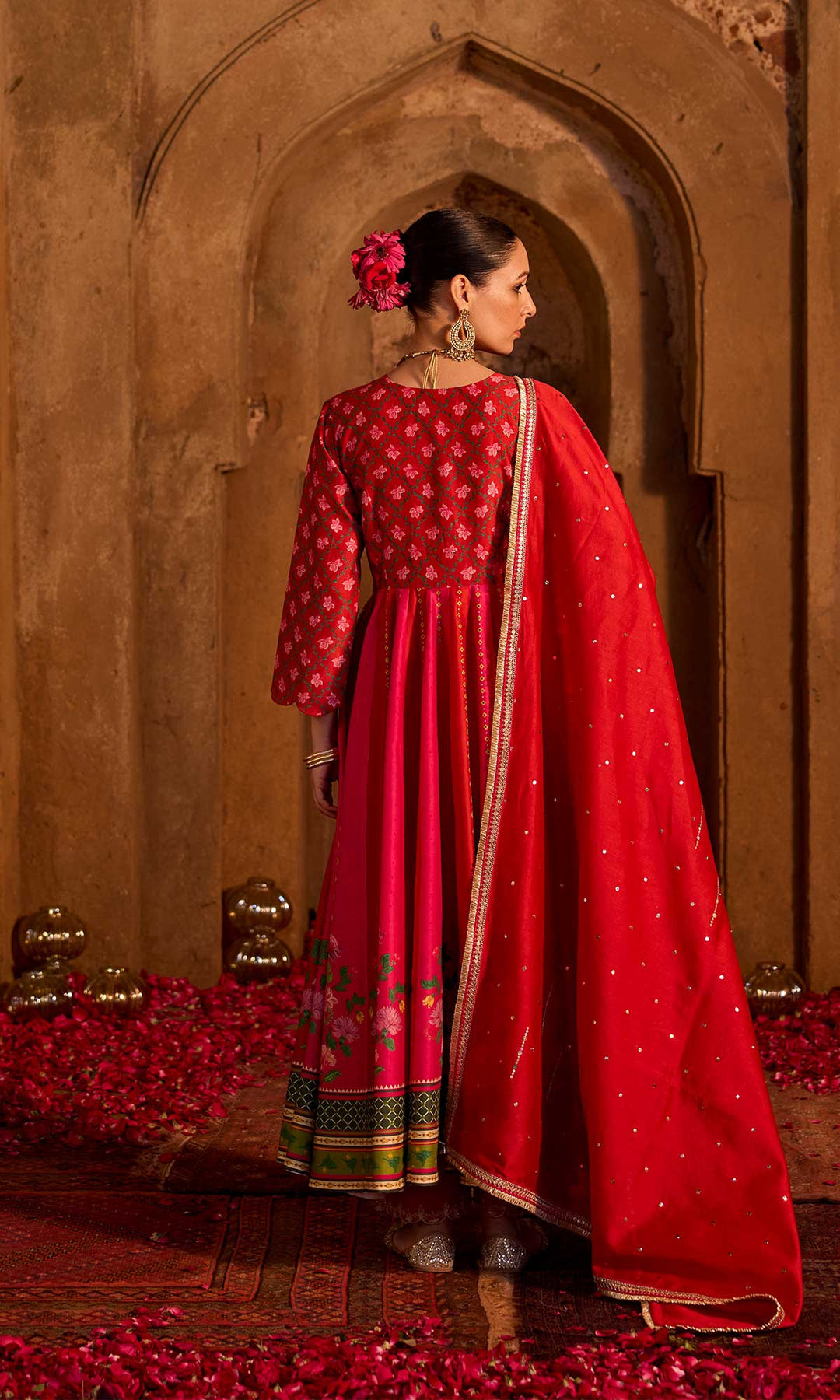Nimrah Set- Shades of Grey chanderi embroidered anarkali with pants and dupatta (set of 3)