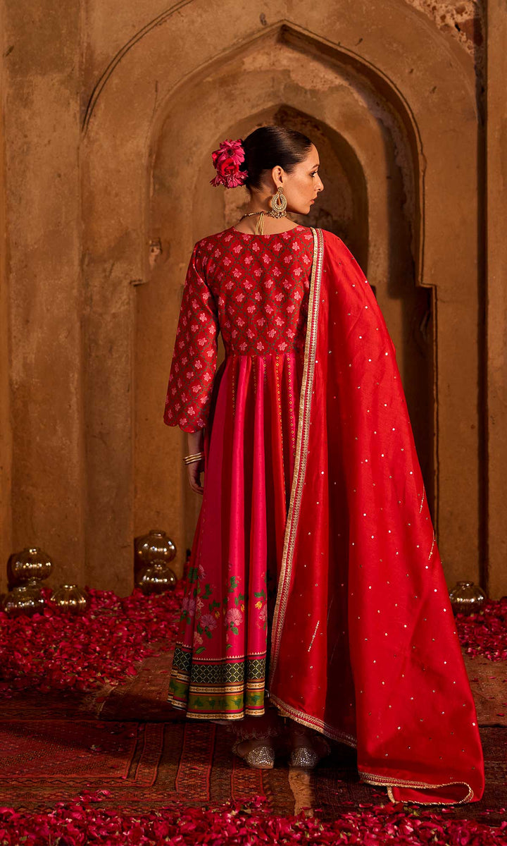 Nimrah Set- Shades of Grey chanderi embroidered anarkali with pants and dupatta (set of 3)