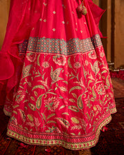 Aabidah- Pink hand embroidered chanderi lehenga with blouse and organza dupatta (set of 3)