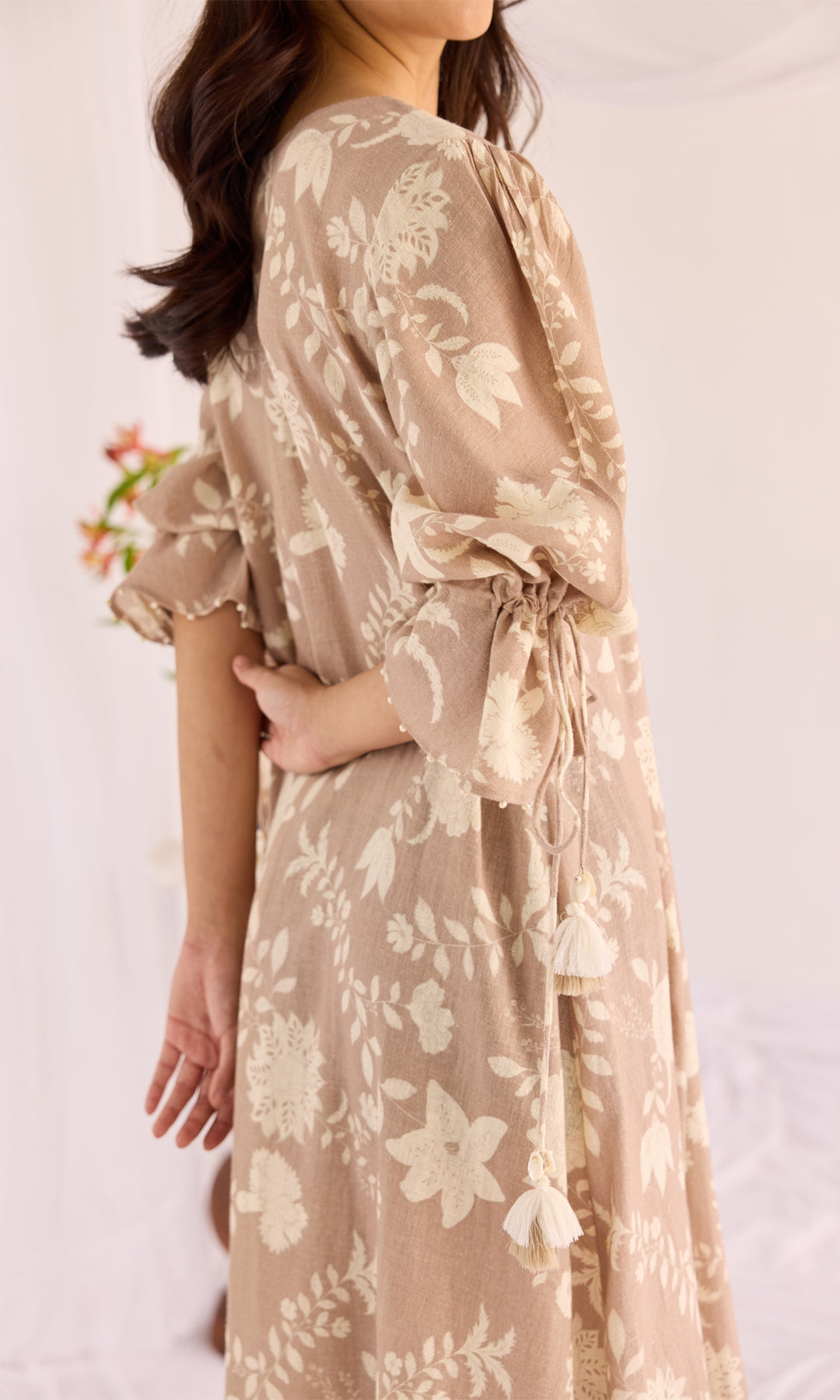 Mia- Digitally printed linen dress with puff sleeves