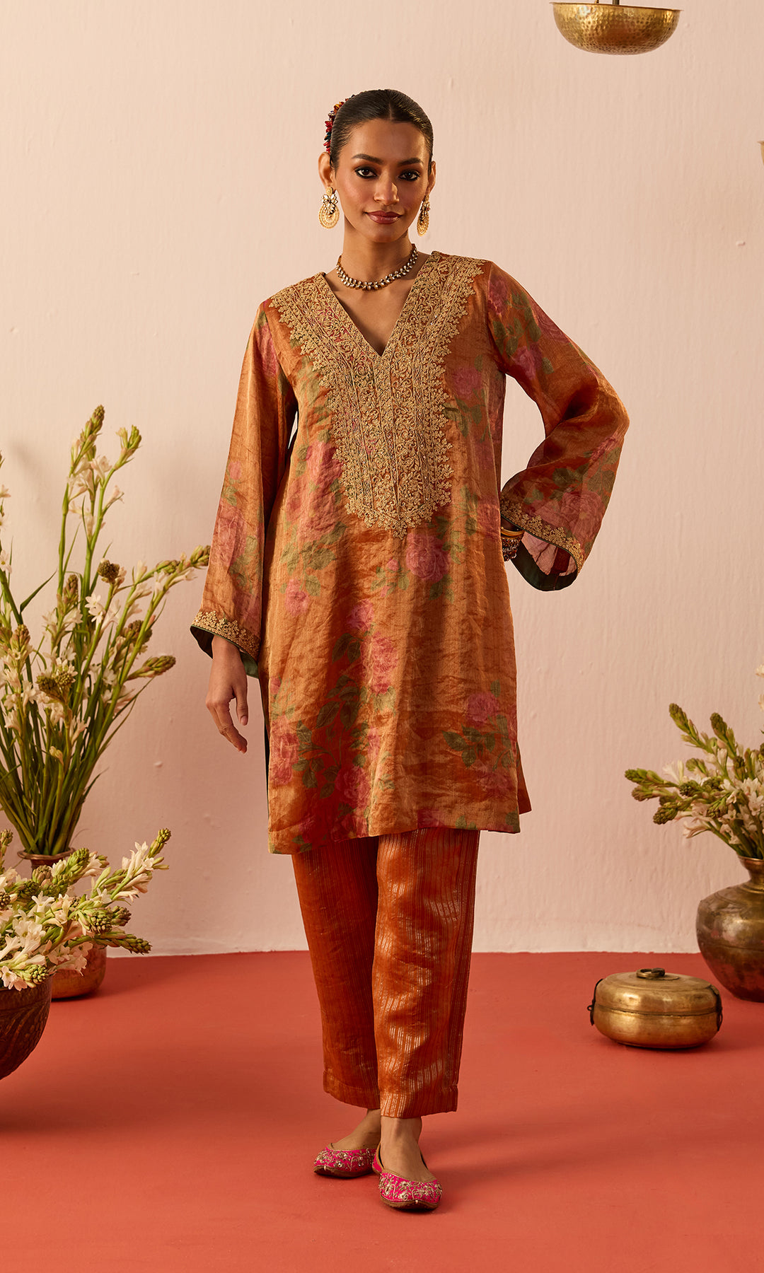 Ziba Set- Blue Printed Tissue Kurta with Pants and Dupatta (set of 3)