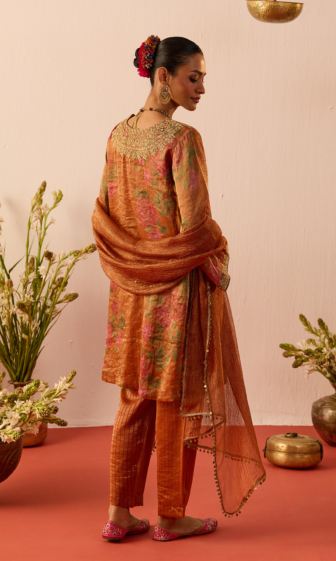 Ziba Set- Blue Printed Tissue Kurta with Pants and Dupatta (set of 3)