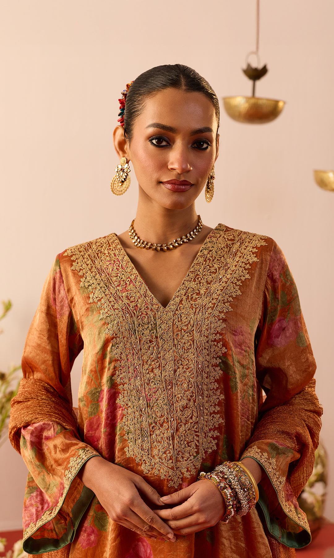 Ziba Set- Blue Printed Tissue Kurta with Pants and Dupatta (set of 3)