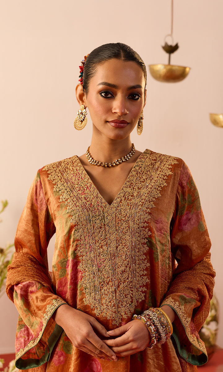 Ziba Set- Blue Printed Tissue Kurta with Pants and Dupatta (set of 3)