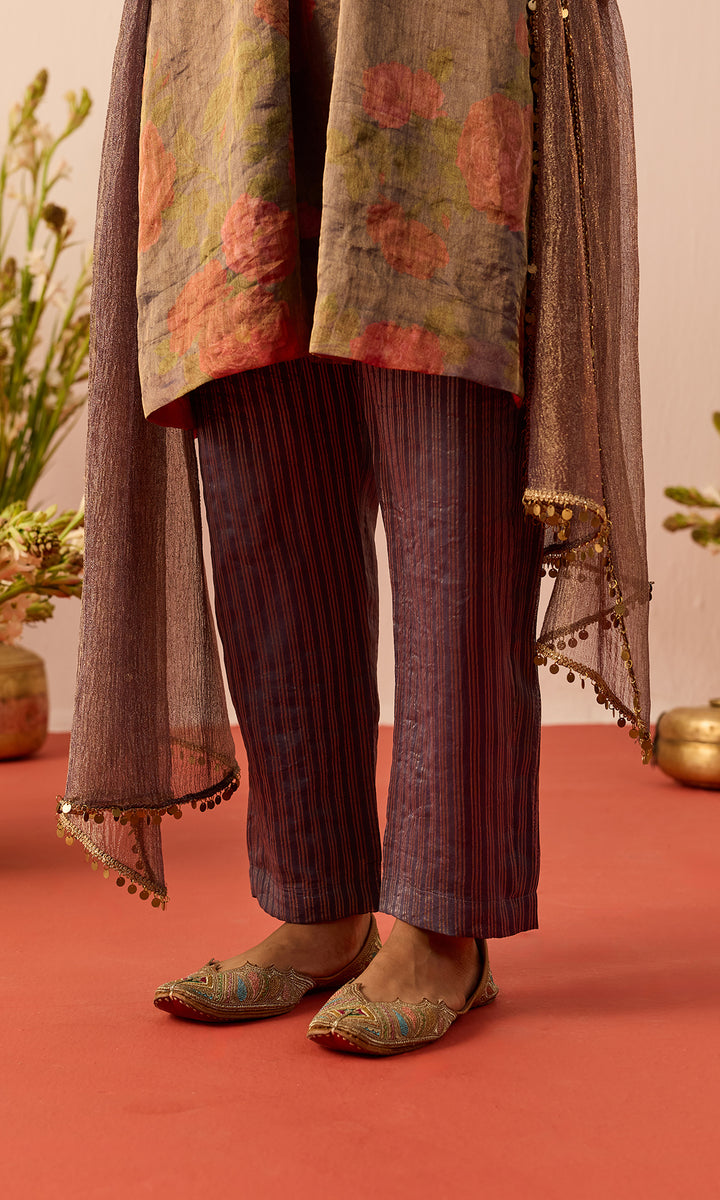 Ziba Set- Blue Printed Tissue Kurta with Pants and Dupatta (set of 3)