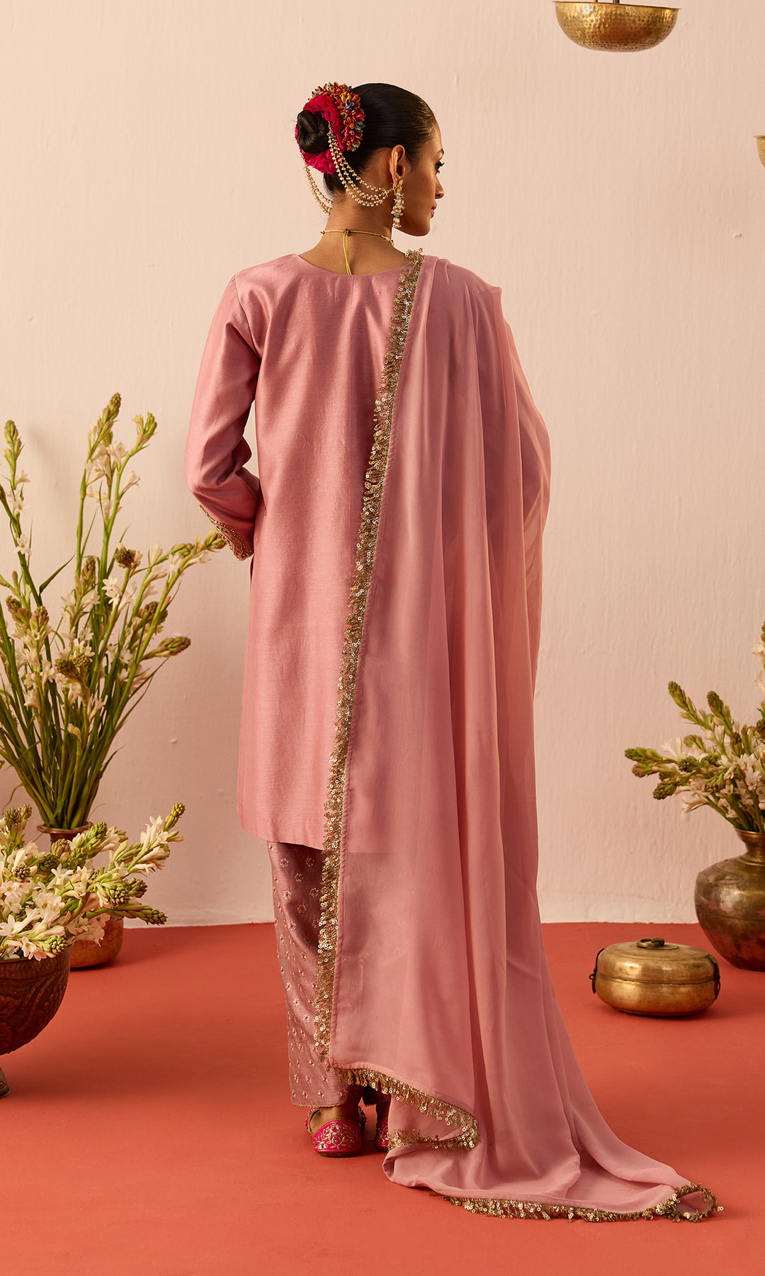 Laleh Set- Mustard Hand Embroidered Kurta with Farshi Salwar and Dupatta (set of 3)