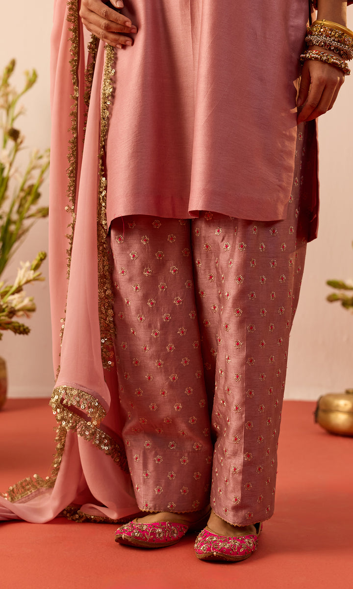 Laleh Set- Mustard Hand Embroidered Kurta with Farshi Salwar and Dupatta (set of 3)