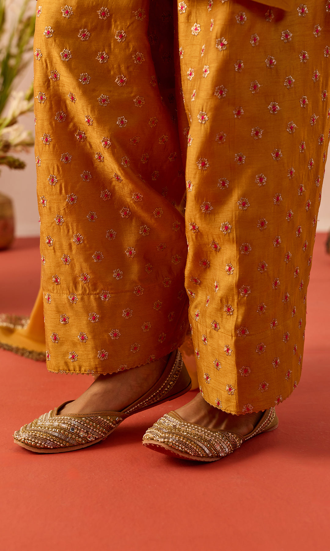 Laleh Set- Mustard Hand Embroidered Kurta with Farshi Salwar and Dupatta (set of 3)