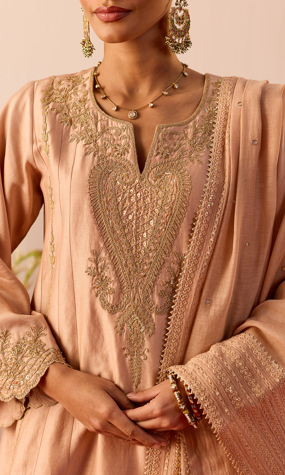 Nava Set- Mustard Chanderi Hand Embroidered Double Layered Sharara Set (Set of 3)