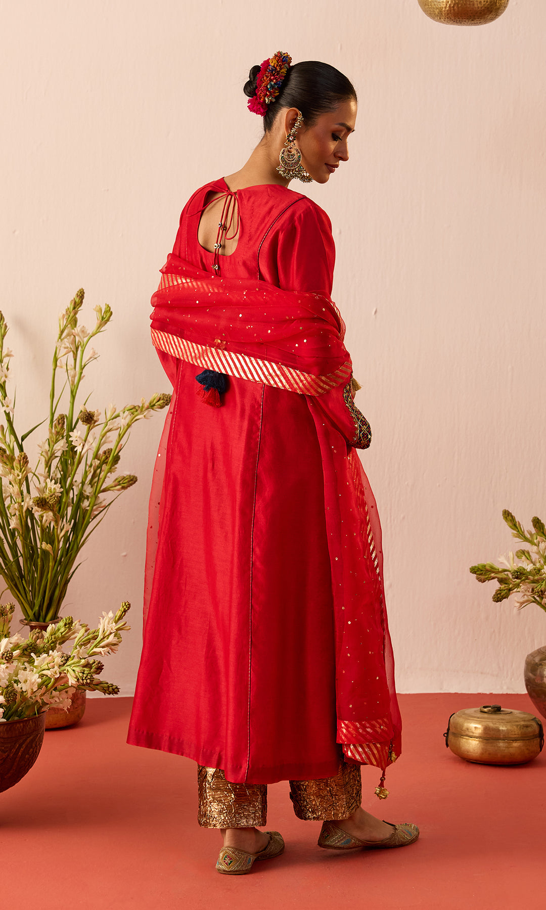 Zarmina Set- Purple Chanderi Kalidar Kurta with Pants and Dupatta (set of 3)