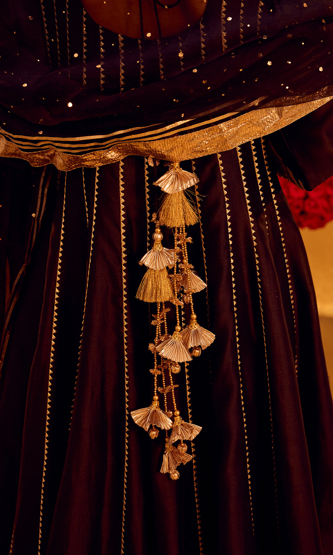 Haleesa Set- Black Chanderi Anarkali with Churidar and Dupatta (Set of 3)