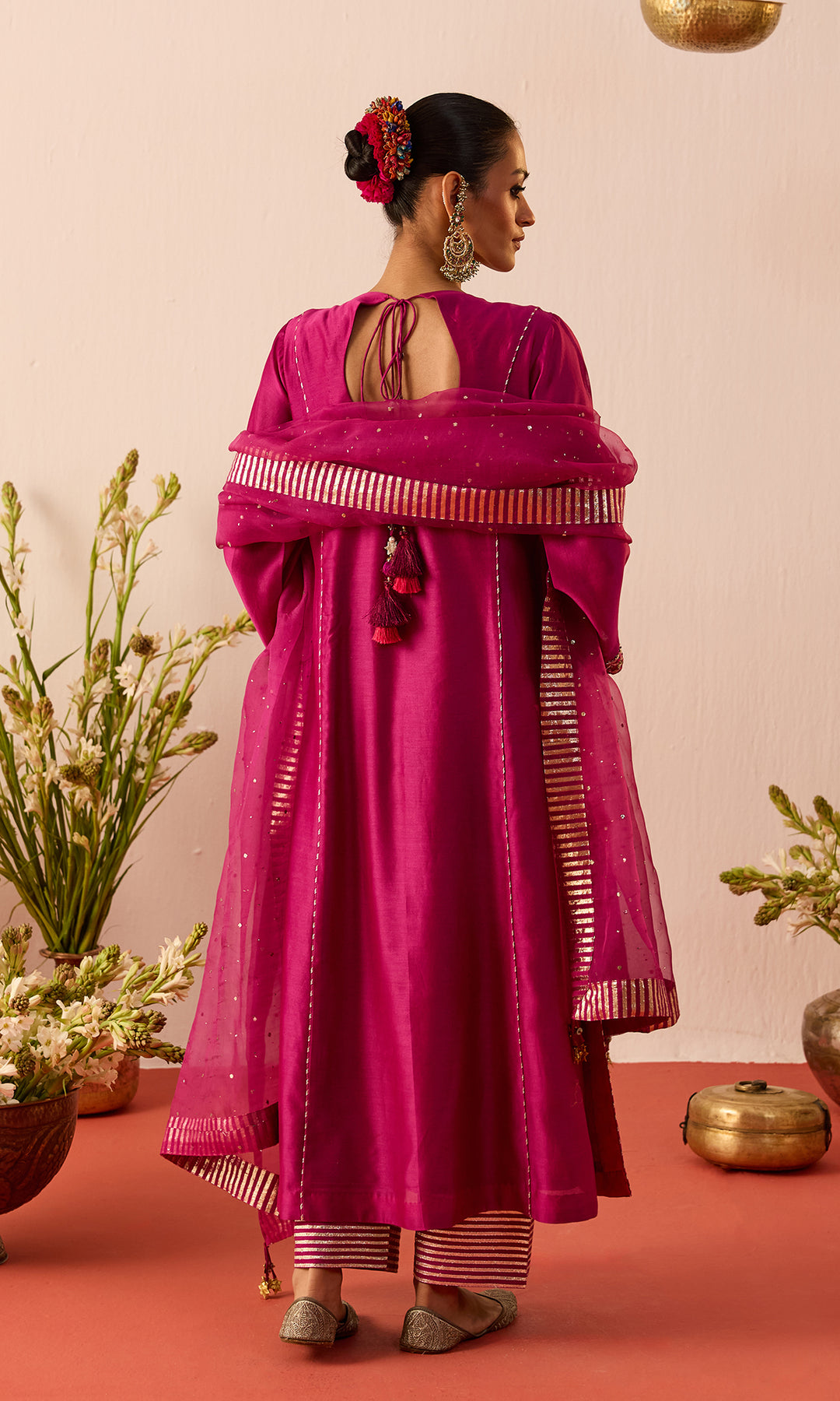 Zarmina Set- Purple Chanderi Kalidar Kurta with Pants and Dupatta (set of 3)