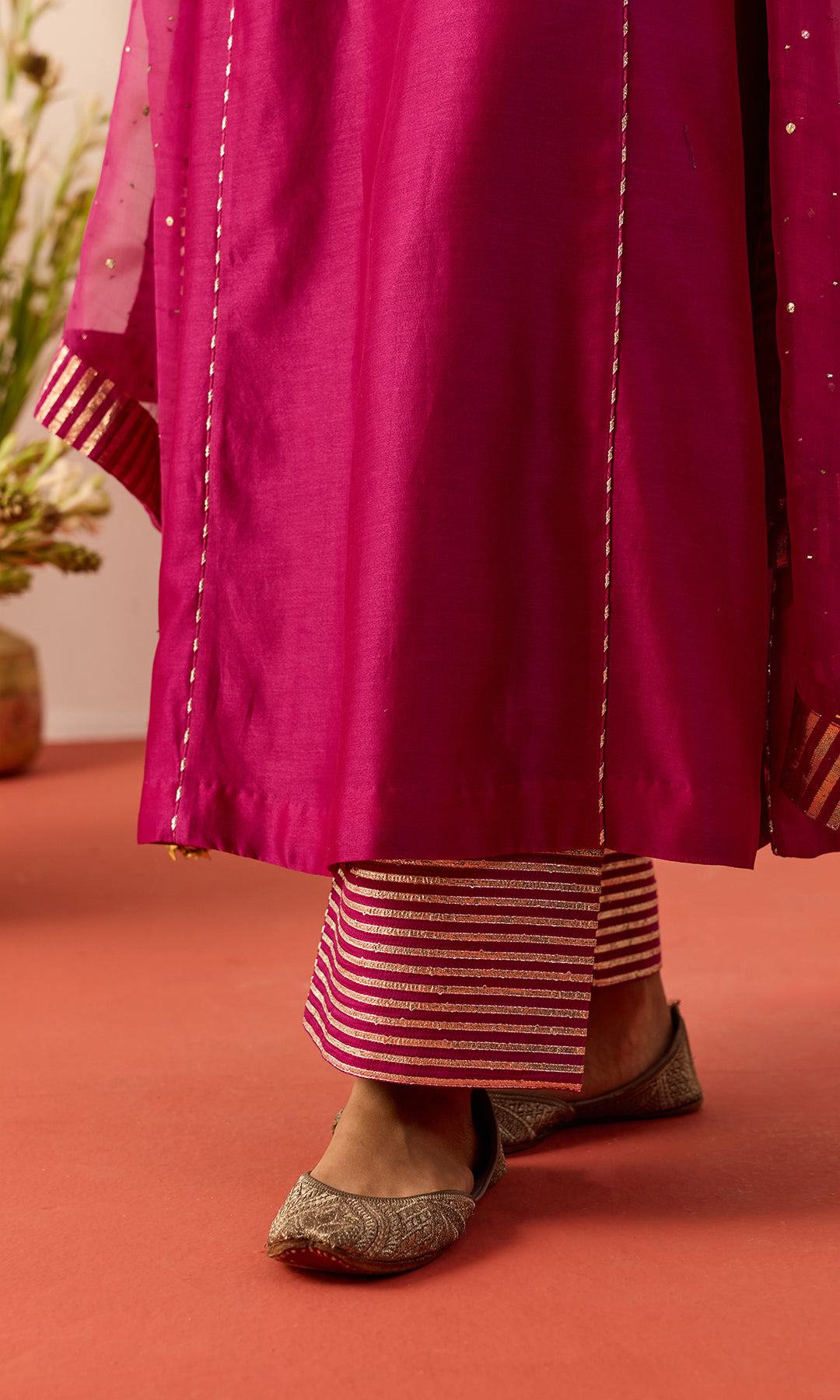 Zarmina Set- Purple Chanderi Kalidar Kurta with Pants and Dupatta (set of 3)
