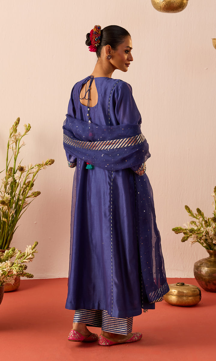 Zarmina Set- Purple Chanderi Kalidar Kurta with Pants and Dupatta (set of 3)