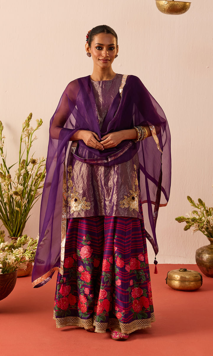 Nazli Set- Lilac Tissue Embroidered Sharara set (set of 3)