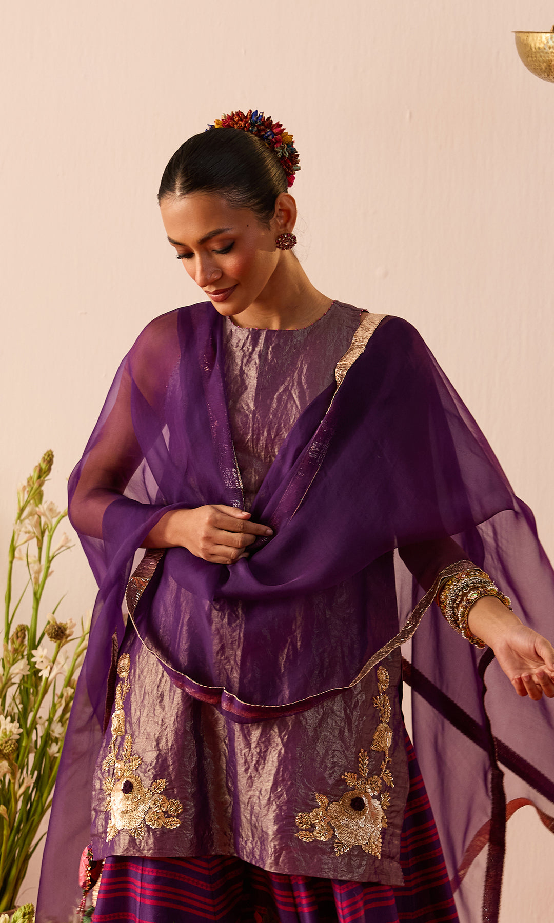 Nazli Set- Lilac Tissue Embroidered Sharara set (set of 3)