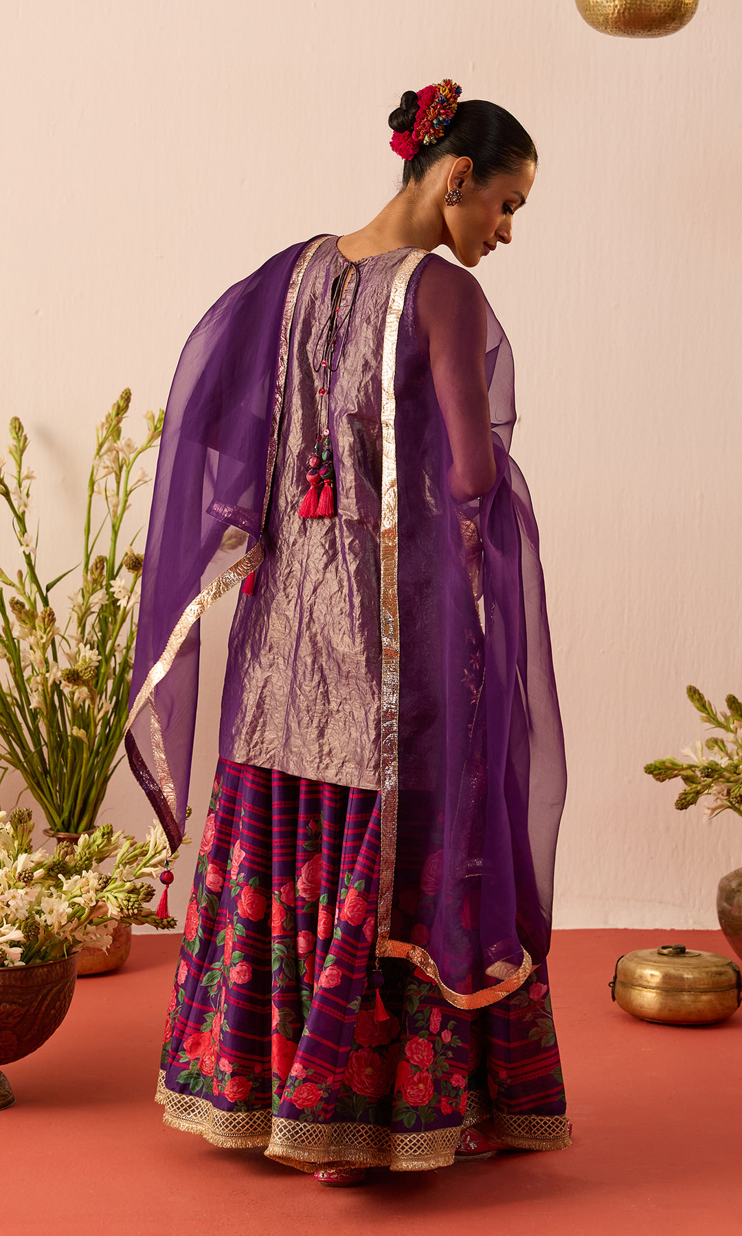 Nazli Set- Lilac Tissue Embroidered Sharara set (set of 3)