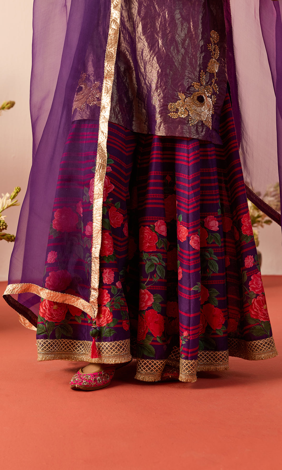 Nazli Set- Lilac Tissue Embroidered Sharara set (set of 3)