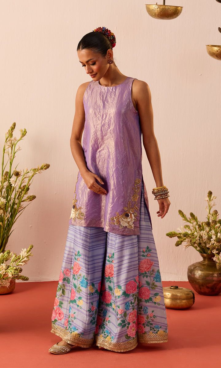 Nazli Set- Lilac Tissue Embroidered Sharara set (set of 3)