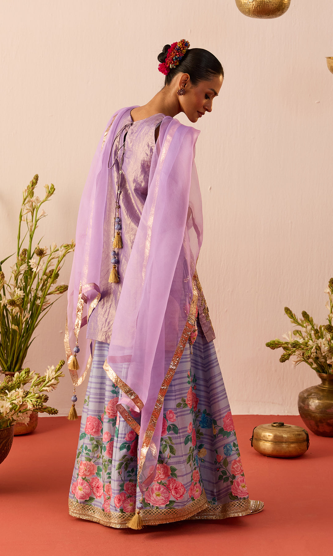 Nazli Set- Lilac Tissue Embroidered Sharara set (set of 3)