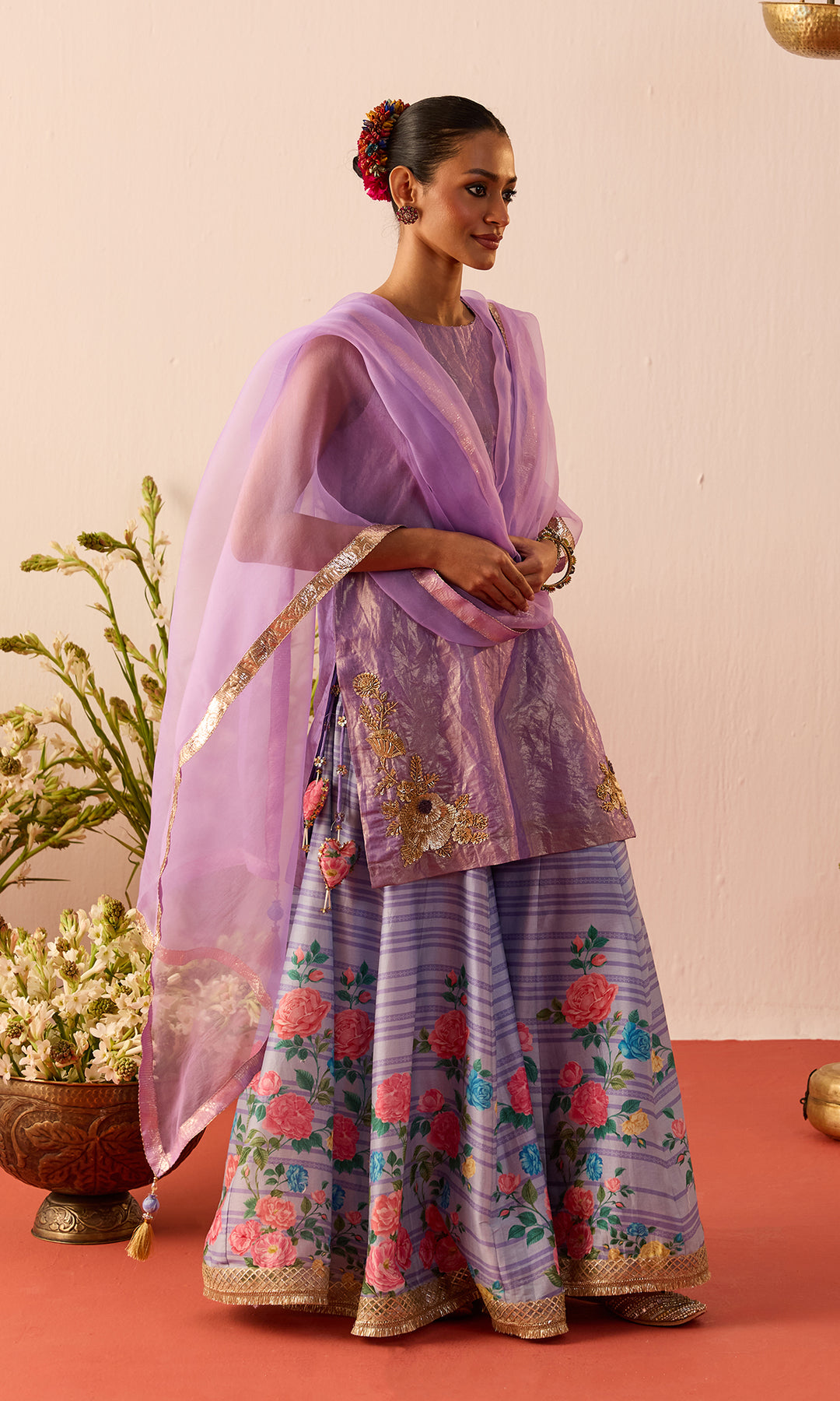 Nazli Set- Lilac Tissue Embroidered Sharara set (set of 3)