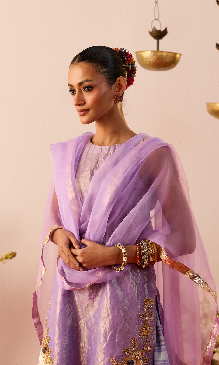 Nazli Set- Lilac Tissue Embroidered Sharara set (set of 3)