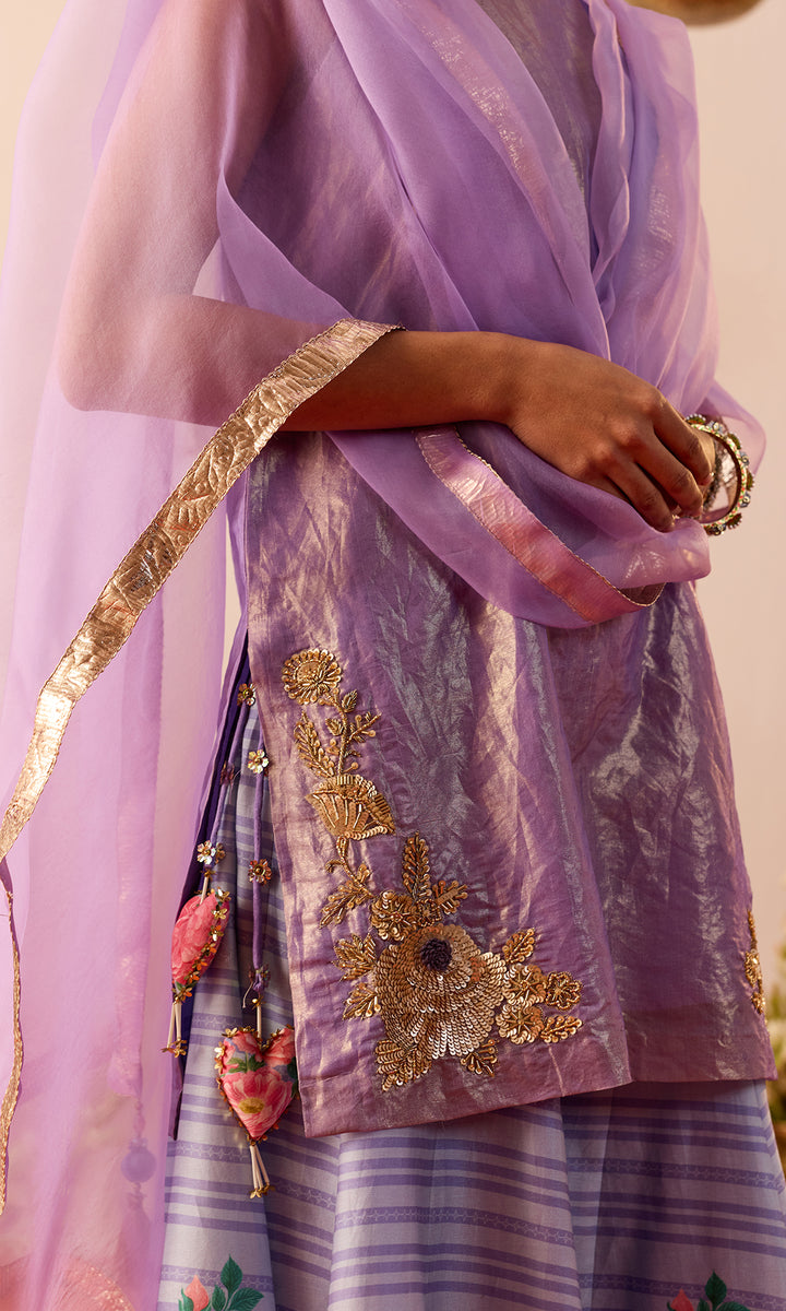 Nazli Set- Lilac Tissue Embroidered Sharara set (set of 3)